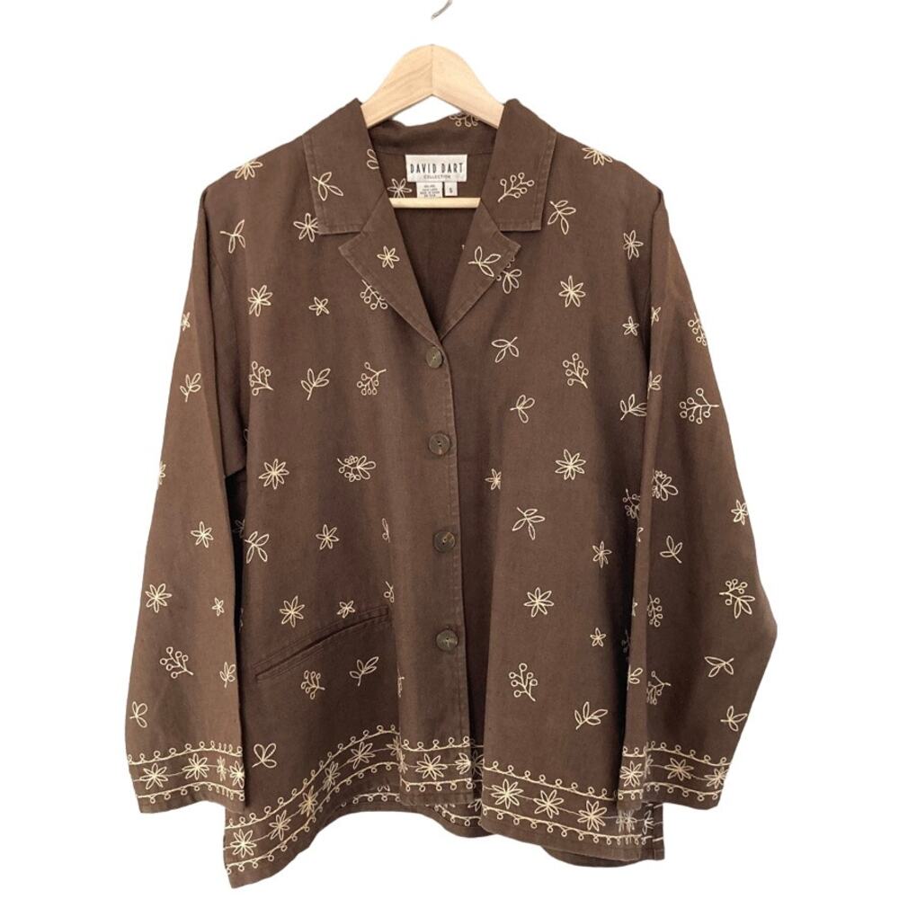 David Dart Collection Linen Buttoned Cardigan Tunic Top Jacket - S - Vintage